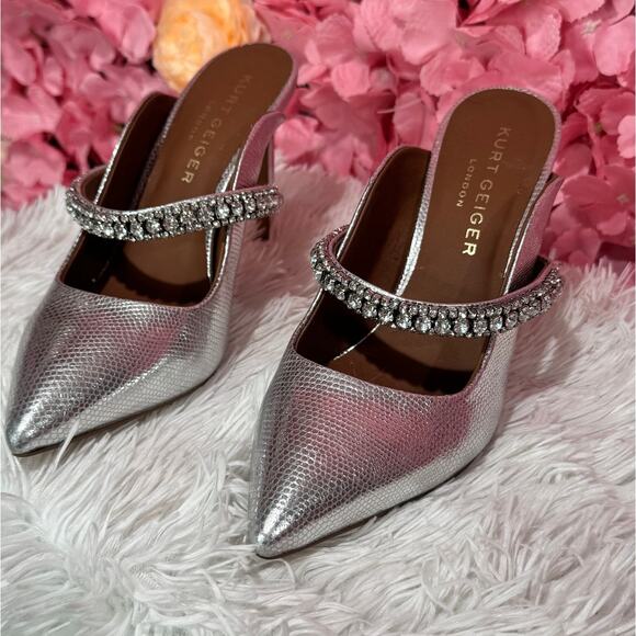 KURT GEIGER Duke Pointed Toe Heels Silver Sz 38 NEW - Picture 4 of 9